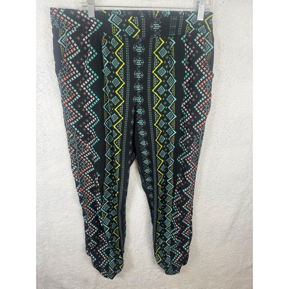 Dizzire Womens Black Patterned Casual Jogger Pants‎ XL Extra Large